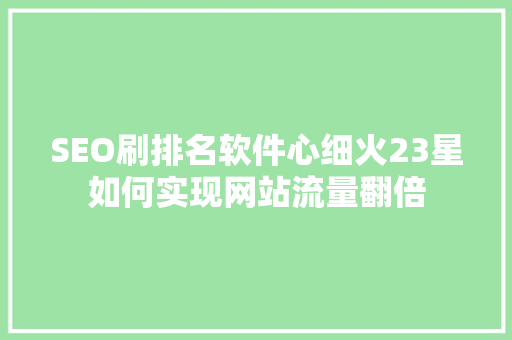 SEO刷排名软件心细火23星如何实现网站流量翻倍