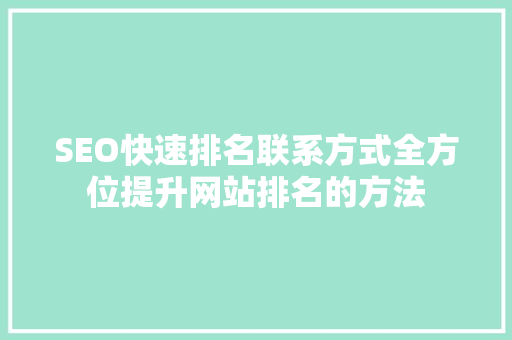 SEO快速排名联系方式全方位提升网站排名的方法  第1张