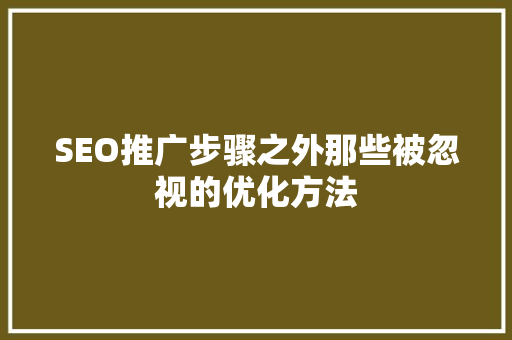 SEO推广步骤之外那些被忽视的优化方法