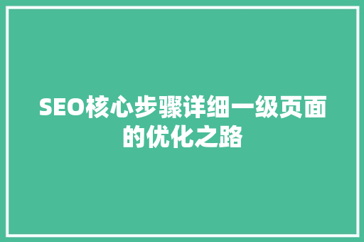 SEO核心步骤详细一级页面的优化之路