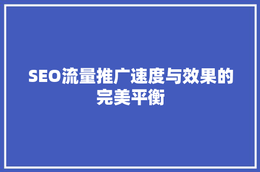 SEO流量推广速度与效果的完美平衡