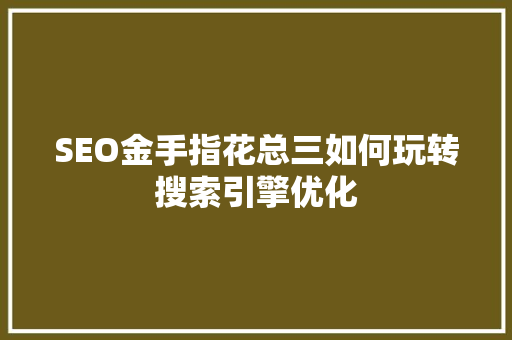 SEO金手指花总三如何玩转搜索引擎优化