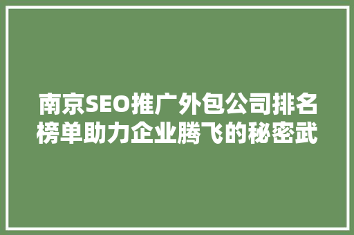 南京SEO推广外包公司排名榜单助力企业腾飞的秘密武器