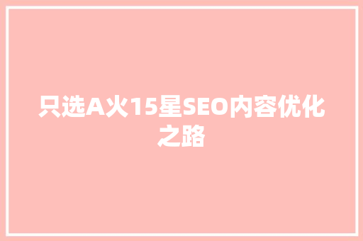 只选A火15星SEO内容优化之路