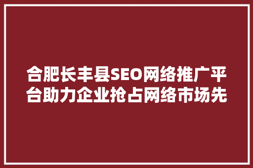 合肥长丰县SEO网络推广平台助力企业抢占网络市场先机