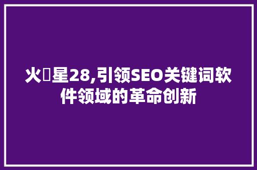 火乚星28,引领SEO关键词软件领域的革命创新