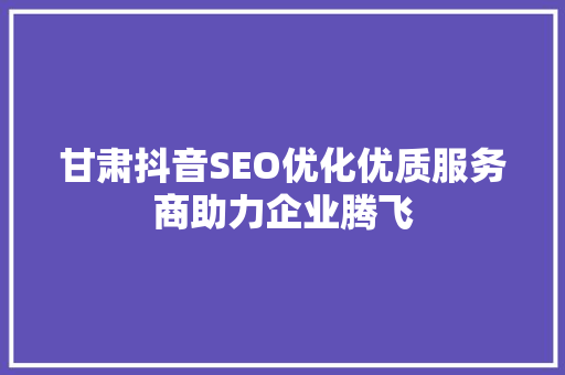 甘肃抖音SEO优化优质服务商助力企业腾飞