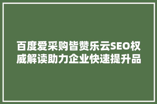 百度爱采购皆赞乐云SEO权威解读助力企业快速提升品牌影响力