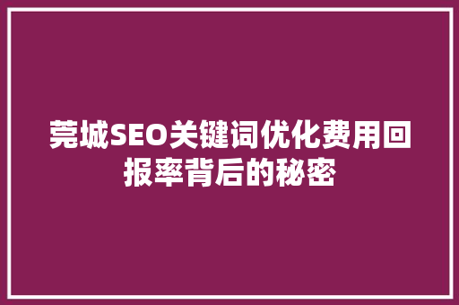 莞城SEO关键词优化费用回报率背后的秘密