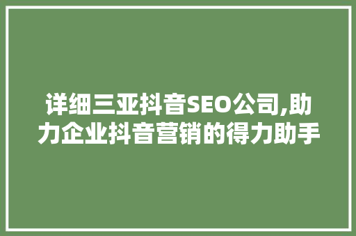 详细三亚抖音SEO公司,助力企业抖音营销的得力助手