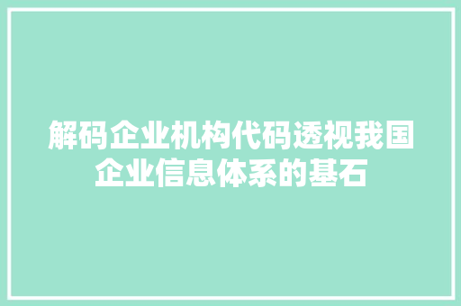 解码企业机构代码透视我国企业信息体系的基石