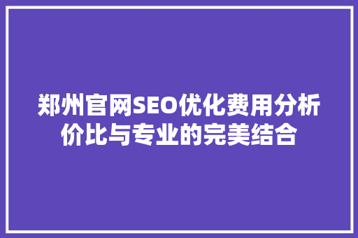 郑州官网SEO优化费用分析价比与专业的完美结合