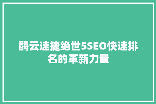酶云速捷绝世5SEO快速排名的革新力量