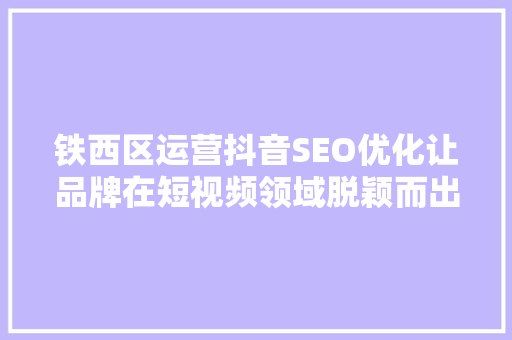 铁西区运营抖音SEO优化让品牌在短视频领域脱颖而出