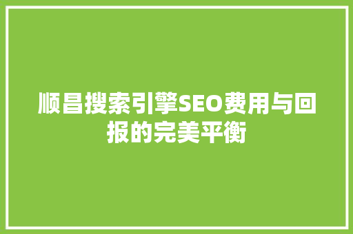 顺昌搜索引擎SEO费用与回报的完美平衡
