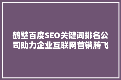 鹤壁百度SEO关键词排名公司助力企业互联网营销腾飞