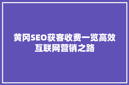 黄冈SEO获客收费一览高效互联网营销之路