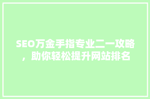 SEO万金手指专业二一攻略，助你轻松提升网站排名