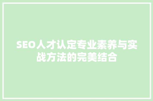 SEO人才认定专业素养与实战方法的完美结合