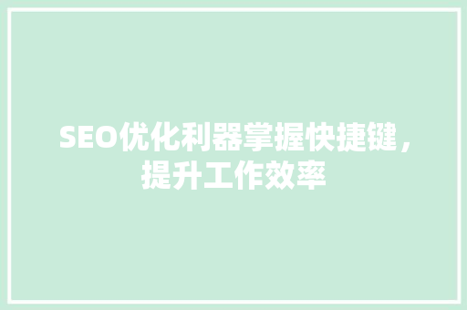 SEO优化利器掌握快捷键，提升工作效率