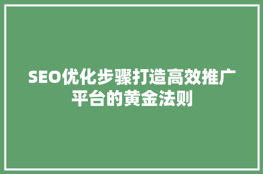 SEO优化步骤打造高效推广平台的黄金法则