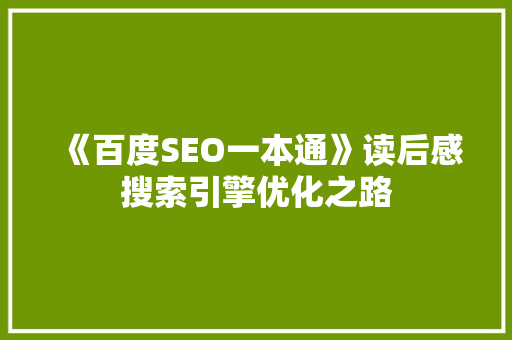 《百度SEO一本通》读后感搜索引擎优化之路