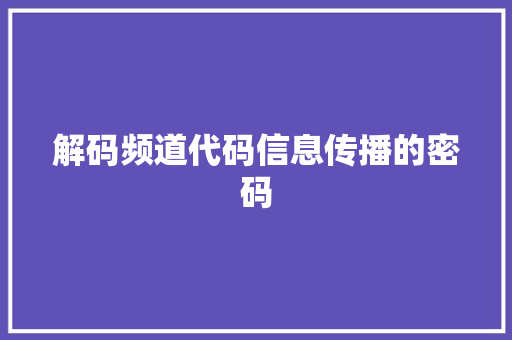 解码频道代码信息传播的密码