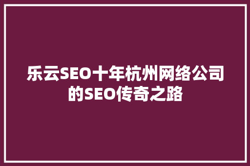 乐云SEO十年杭州网络公司的SEO传奇之路  第1张