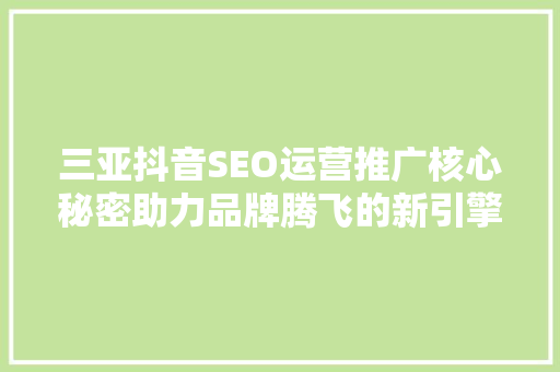 三亚抖音SEO运营推广核心秘密助力品牌腾飞的新引擎  第1张