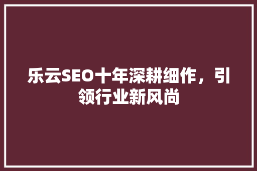 乐云SEO十年深耕细作，引领行业新风尚