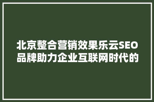 北京整合营销效果乐云SEO品牌助力企业互联网时代的品牌腾飞