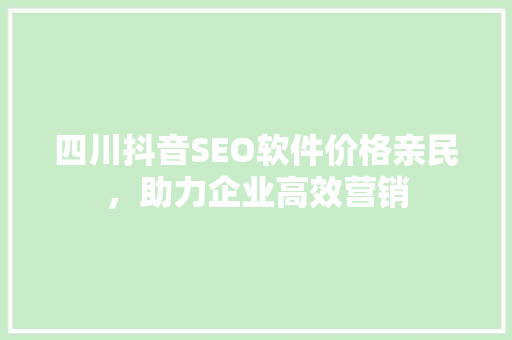 四川抖音SEO软件价格亲民，助力企业高效营销