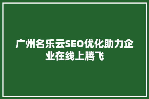 广州名乐云SEO优化助力企业在线上腾飞  第1张