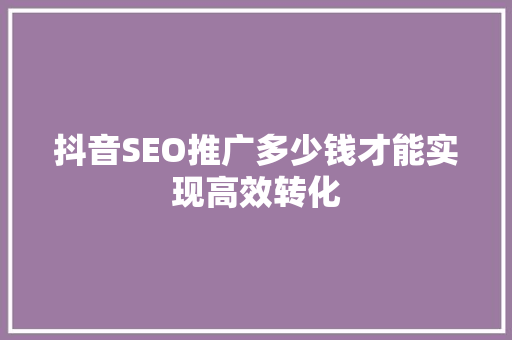 抖音SEO推广多少钱才能实现高效转化  第1张