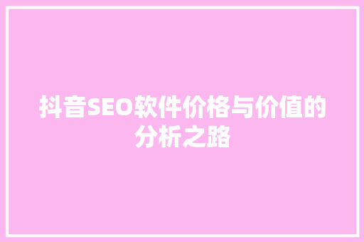抖音SEO软件价格与价值的分析之路