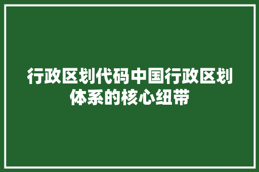 行政区划代码中国行政区划体系的核心纽带
