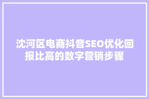 沈河区电商抖音SEO优化回报比高的数字营销步骤