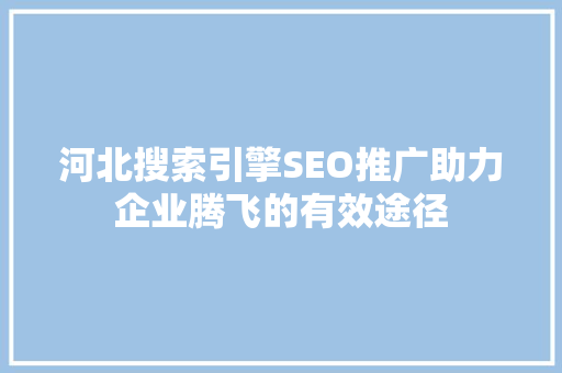 河北搜索引擎SEO推广助力企业腾飞的有效途径
