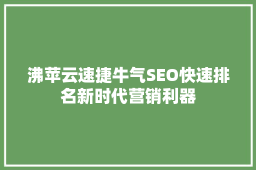 沸苹云速捷牛气SEO快速排名新时代营销利器