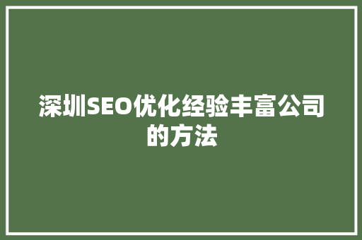 深圳SEO优化经验丰富公司的方法