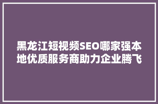 黑龙江短视频SEO哪家强本地优质服务商助力企业腾飞