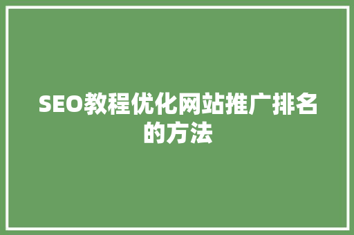 SEO教程优化网站推广排名的方法
