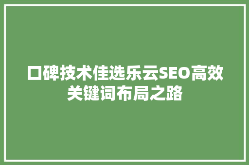 口碑技术佳选乐云SEO高效关键词布局之路