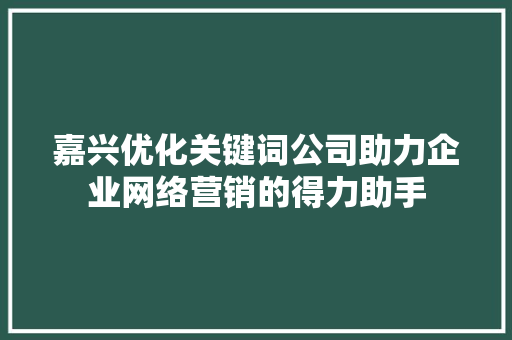 嘉兴优化关键词公司助力企业网络营销的得力助手