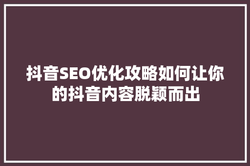 抖音SEO优化攻略如何让你的抖音内容脱颖而出