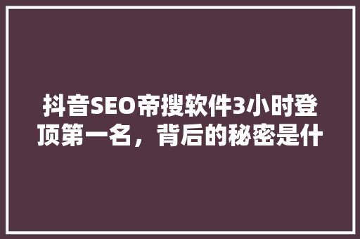 抖音SEO帝搜软件3小时登顶第一名，背后的秘密是什么