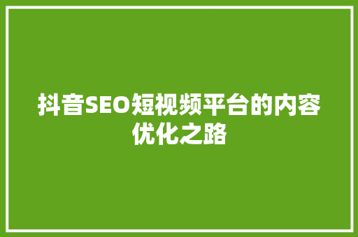抖音SEO短视频平台的内容优化之路