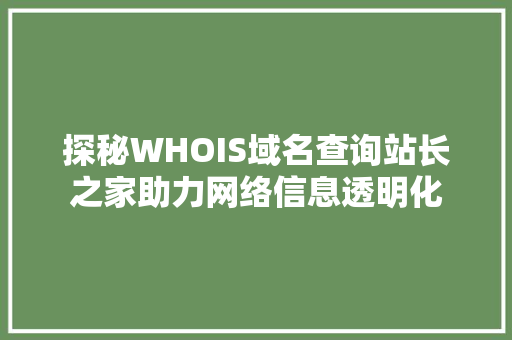 探秘WHOIS域名查询站长之家助力网络信息透明化