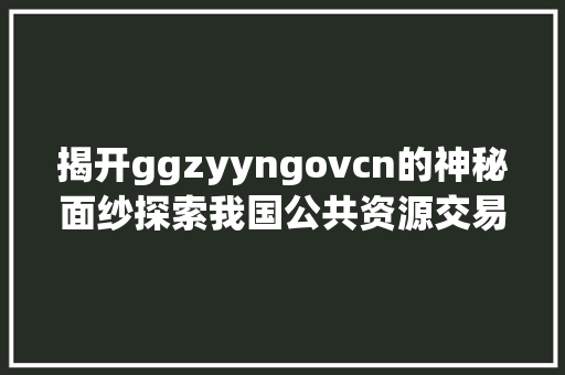 揭开ggzyyngovcn的神秘面纱探索我国公共资源交易平台的崛起与发展