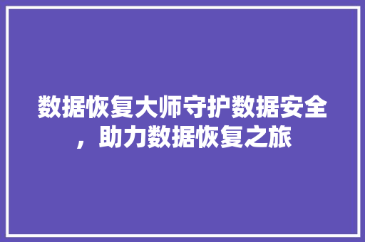 数据恢复大师守护数据安全，助力数据恢复之旅
